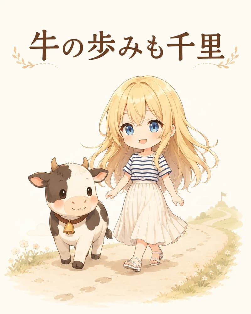 牛の歩みも千里