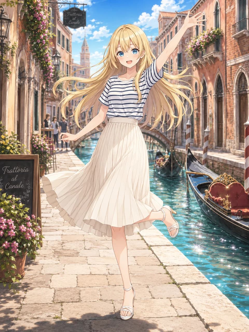 Venice Stripe Tee & Pleats Travel Look