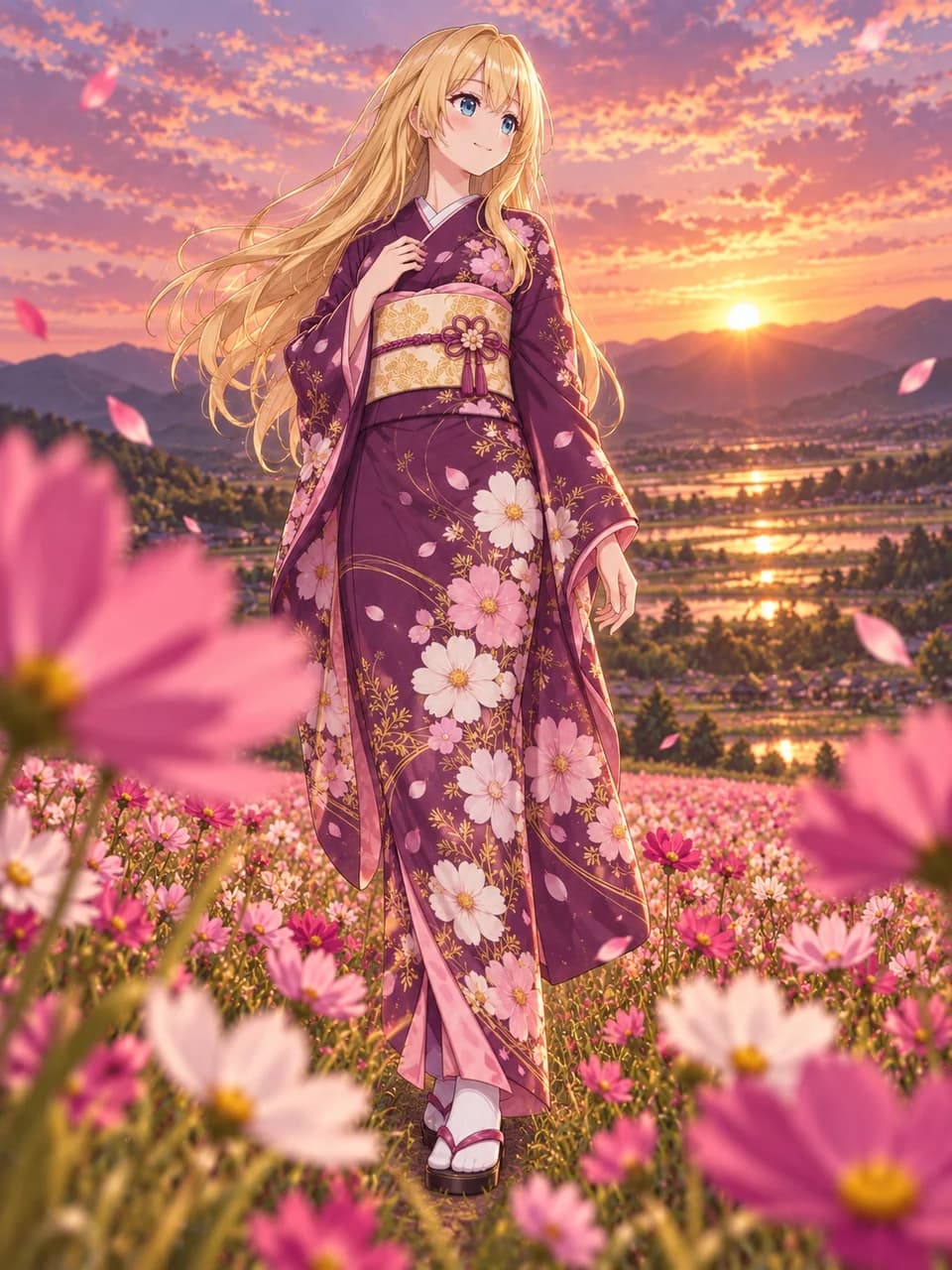 Cosmos Field Purple Kimono Look