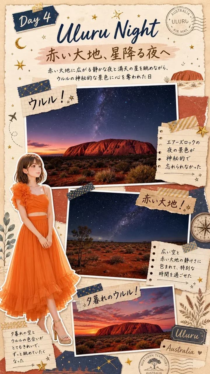 ウルルの夜景と星空