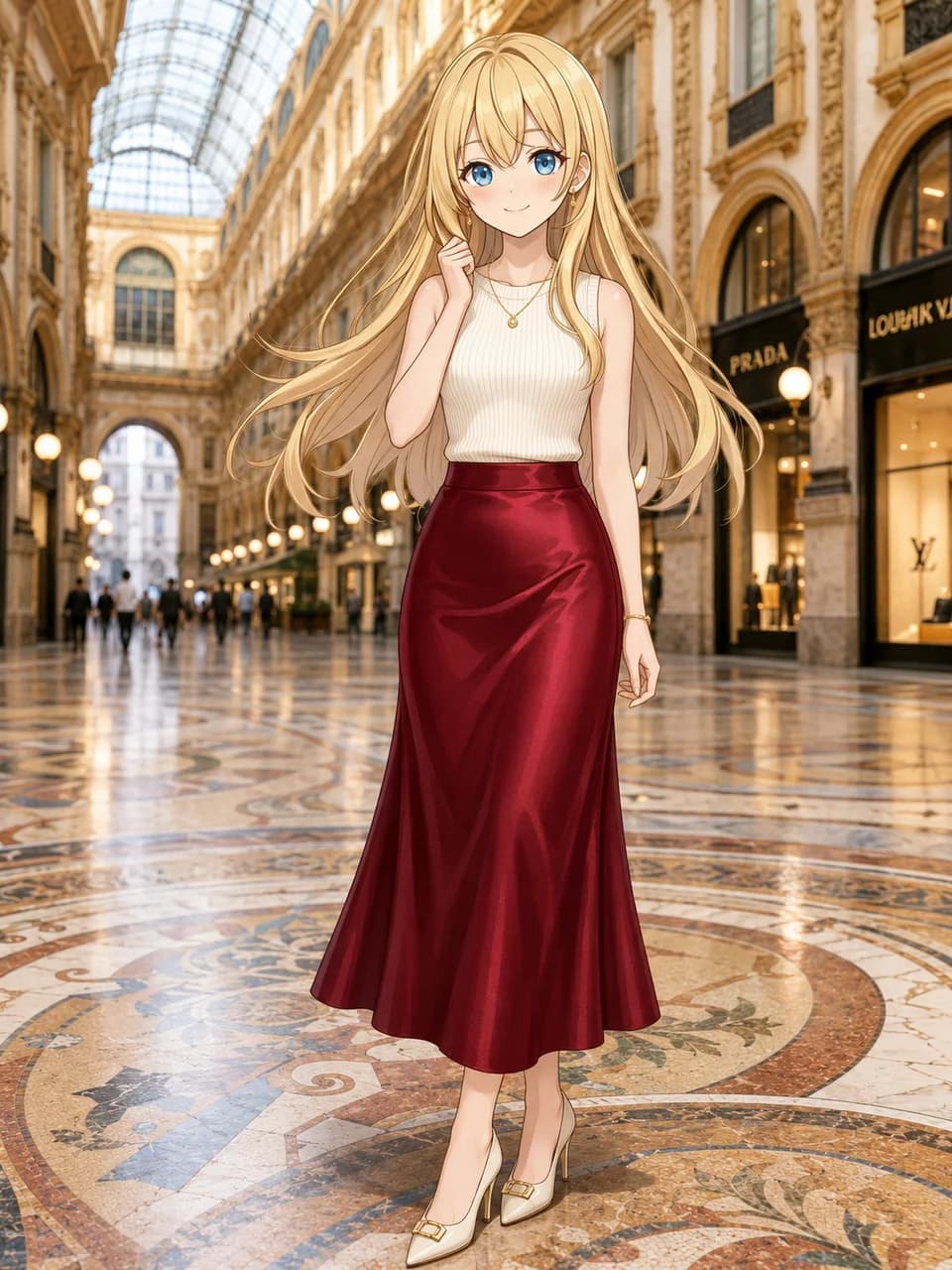 Milan Ruby Satin Skirt Travel Look