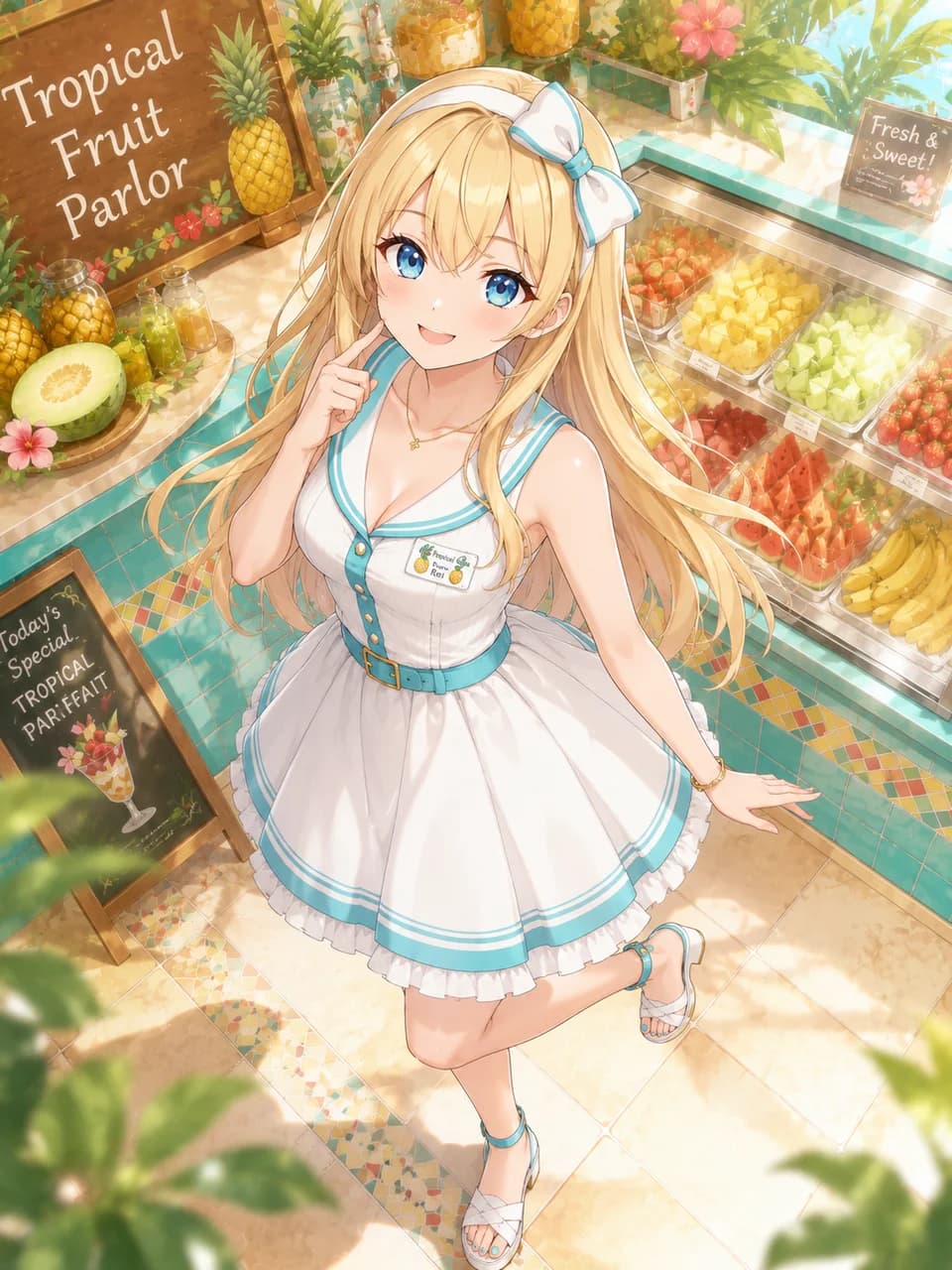 Tropical Fruit Parlor Turquoise Uniform Look