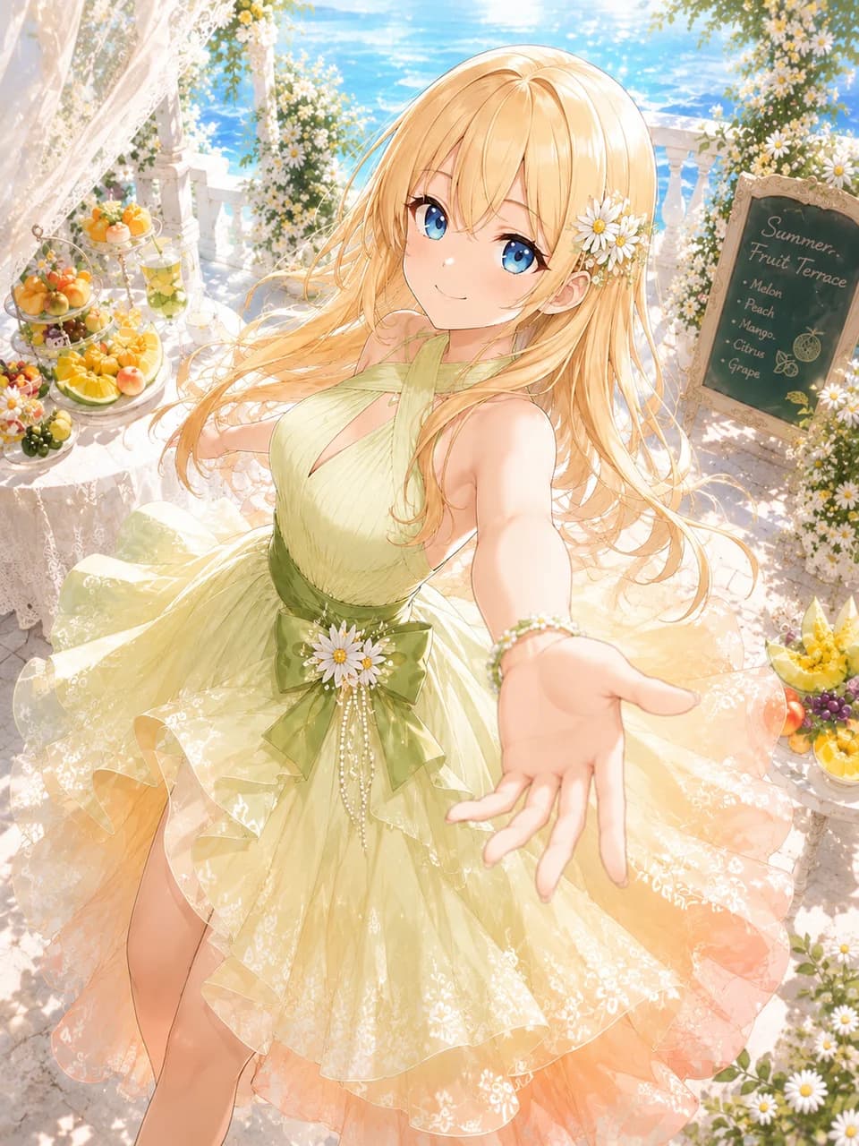 Melon Fruit Terrace Green Gradient Dress Look