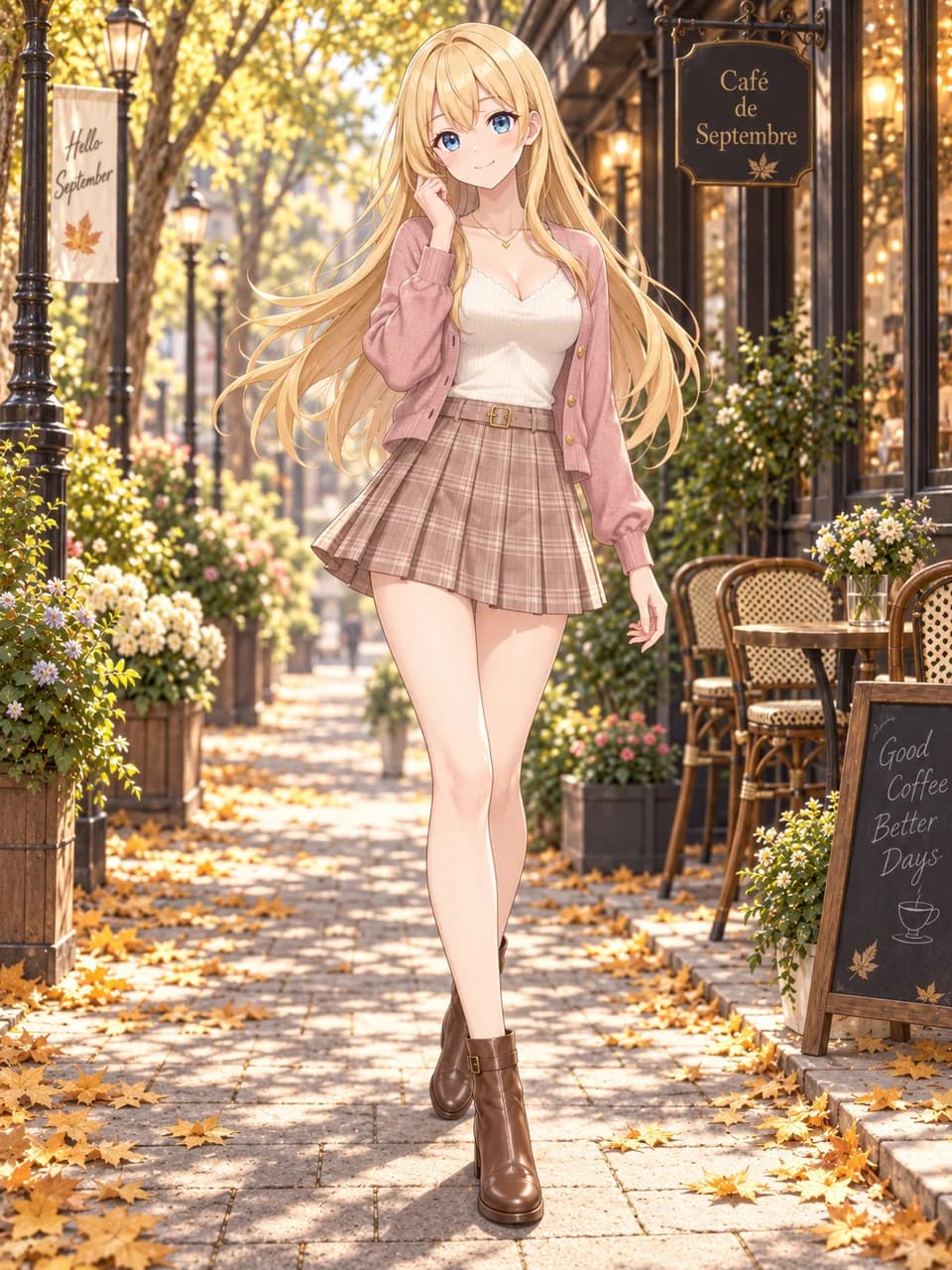 Autumn Cafe Street Rose Cardigan Look